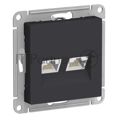 Розетка компьютерная двойная RJ45+RJ45, кат.6А, механизм SE AtlasDesign Карбон