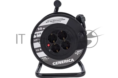 Удлинитель на катушке 4х30 м 2P+PE 16А УК30 с термозащ. 3х1.5 кв.мм GENERICA IEK WKP20-16-04-30-G