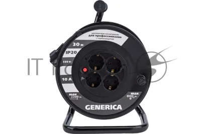 Удлинитель на катушке 4х30 м 2P+PE 10А УК30 с термозащ. 3х1.0 кв.мм GENERICA IEK WKP10-10-04-30-G
