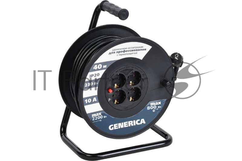 Удлинитель на катушке 4х40 м 2P+PE 10А УК40 с термозащ. 3х1.0 кв.мм GENERICA IEK WKP10-10-04-40-G