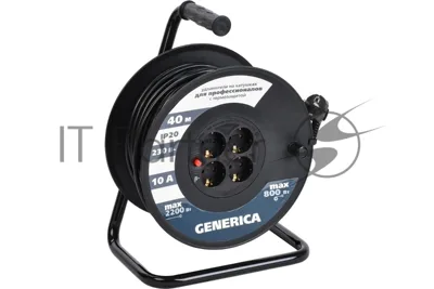 Удлинитель на катушке 4х40 м 2P+PE 10А УК40 с термозащ. 3х1.0 кв.мм GENERICA IEK WKP10-10-04-40-G