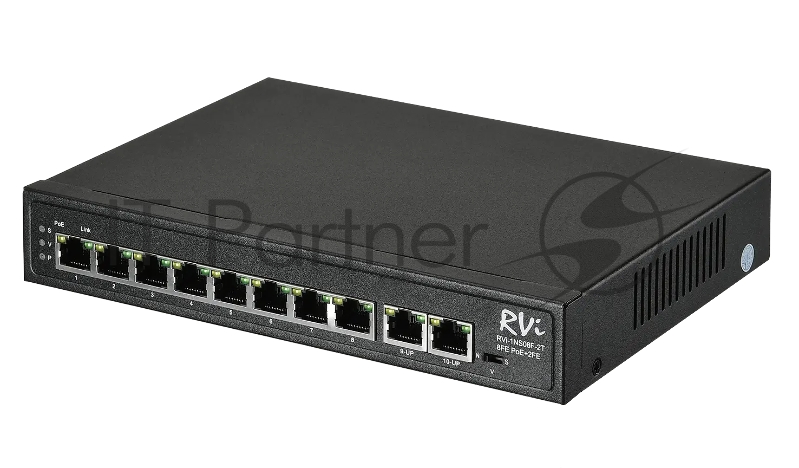 Коммутатор RVi-1NS08F-2T, 8×100 Мбит/с PoE + 2×100 Мбит/с, неуправляемый