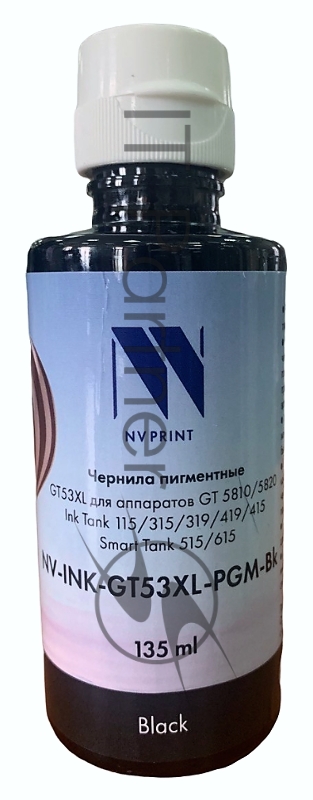 Чернила NVPrint пигментные GT53XL для HP DeskJet GT 5810, 5820, 5822, Ink Tank 115, 310, 315, 319, 410, 419, 415, Smart Tank 515, 615 (135мл) черный