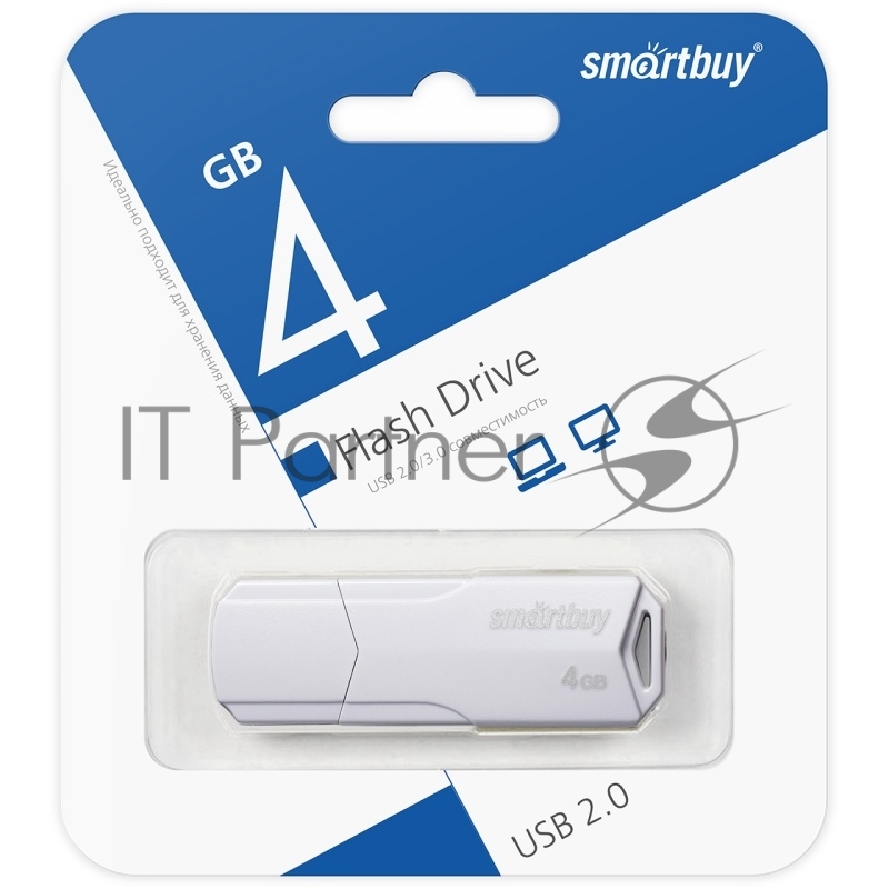 Флешка USB Smartbuy CLUE white (SB4 GbCLU-W), 4Gb, USB 2.0, R/W 15/8, белый