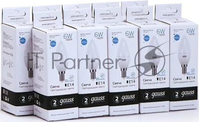 Лампа светодиодная Gauss Elementary 6Вт цок.: E14 свеча 220B 4100K св. свеч. белый. ней. C37 (упак.: 10 шт)