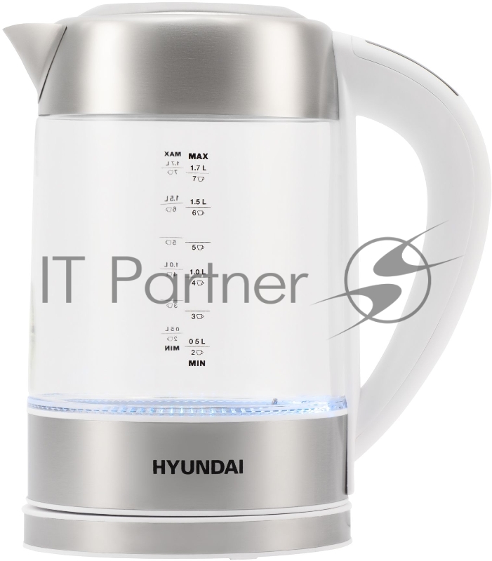 Чайник электрический Hyundai HYK-S5807 1.7 л, 2200 Вт, белый/серебристый (корпус: стекло)