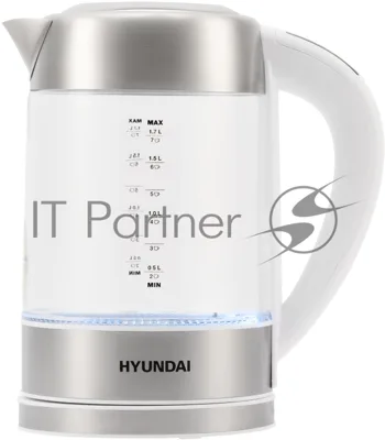 Чайник электрический Hyundai HYK-S5807 1.7 л, 2200 Вт, белый/серебристый (корпус: стекло)