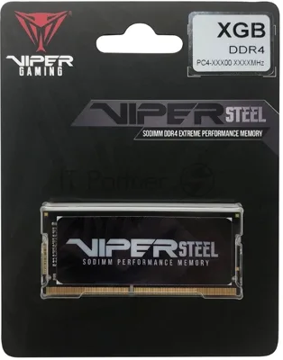 Оперативная память Patriot Viper Steel, DDR4, 8GB (1x8GB), 3200MHz, CL22, с радиатором, черный, SO-DIMM