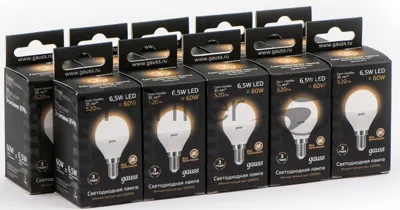 Лампа светодиодная Gauss 105101107 6.5Вт цок.: E14 шар 220B 3000K св. свеч. бел. теп. (упак.: 10 шт)