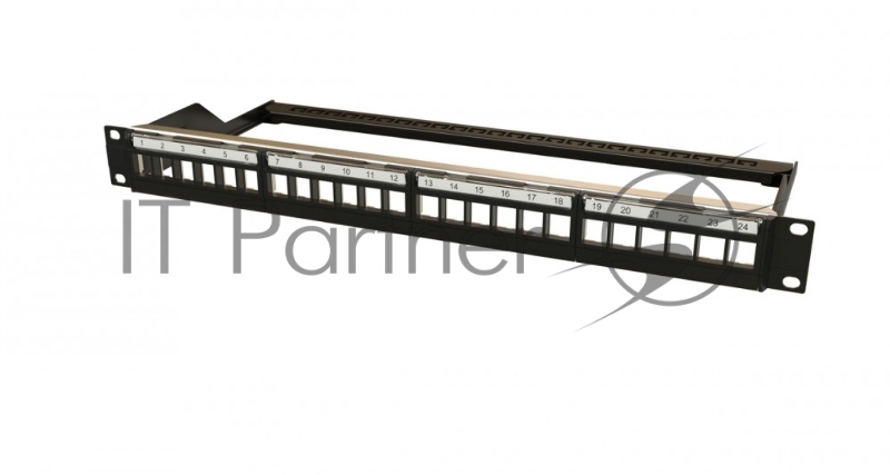 Комм. патч-панель Hyperline, 19", 1HU, портов: 24 х keystone, неэкр., черный, (PPBL6-19-24-RM)