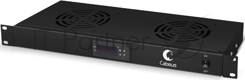 Вентиляторный модуль Cabeus JG02-BK 19", 220V, 1U, 45х480х170 мм (ВхШхГ), вентиляторов: 2, поток: 300 м3/ч, для шкафов, черный