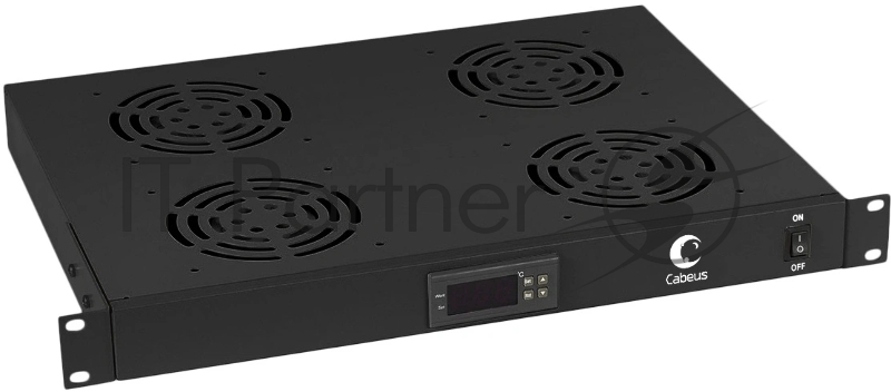 Вентиляторный модуль Cabeus JG03t-BK 19", 220V, 1U, 45х485х320 мм (ВхШхГ), вентиляторов: 4, поток: 600 м3/ч, для шкафов, черный