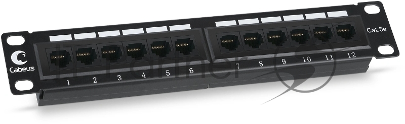 Патч-панель Cabeus PL-12-Cat.5e 10"-Dual 10", 1HU, портов: 12 х RJ45, кат. 5е, неэкр., черный, настенная с подставкой