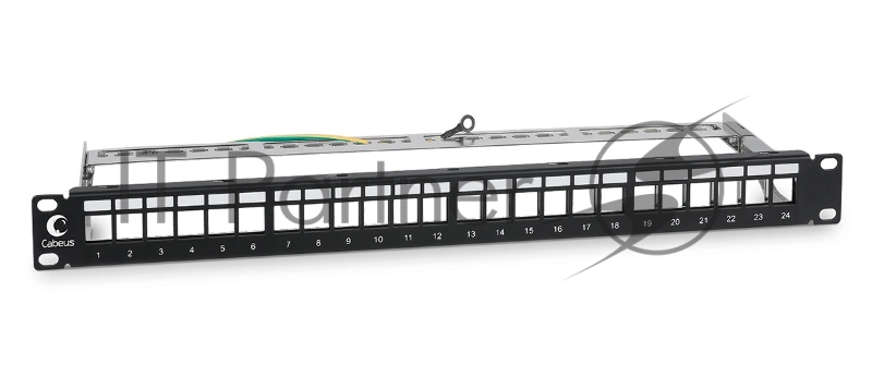 Патч-панель модульная Cabeus PLB-24-SH 19", 1HU, портов: 24 х keystone, кат. 5-7A, неэкр., черный, без модулей
