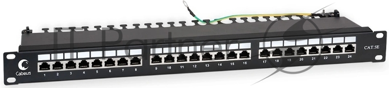 Патч-панель Cabeus PL-24-Cat.5e-SH-Dual 19", 1HU, портов: 24 х RJ45, кат. 5е, экр., черный
