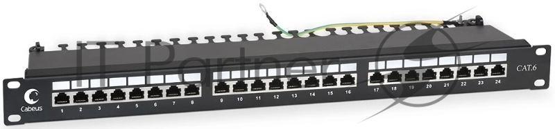 Патч-панель Cabeus PL-24-Cat.6-SH-Dual 19", 1HU, портов: 24 х RJ45, кат. 6, экр., черный