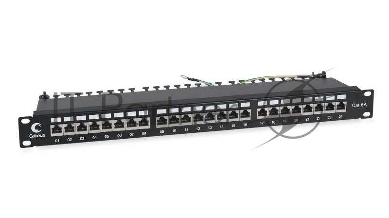 Патч-панель Cabeus PL-24-Cat.6A-SH-Dual 19", 1HU, портов: 24 х RJ45, кат. 6A, экр., черный