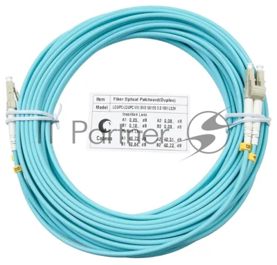 Шнур оптический Cabeus Tight Buffer, Duplex LC/LC, OM3 50/125, LSZH, 10м, d= 3мм, серый хвостовик, аква