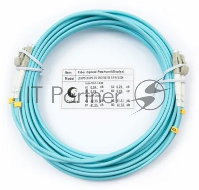 Патч-корд оптический Cabeus Tight Buffer FOP-50-LC-LC-5m Duplex LC/LC, OM3 50/125, LSZH, 5м, d= 3мм, серый хвостовик, аква