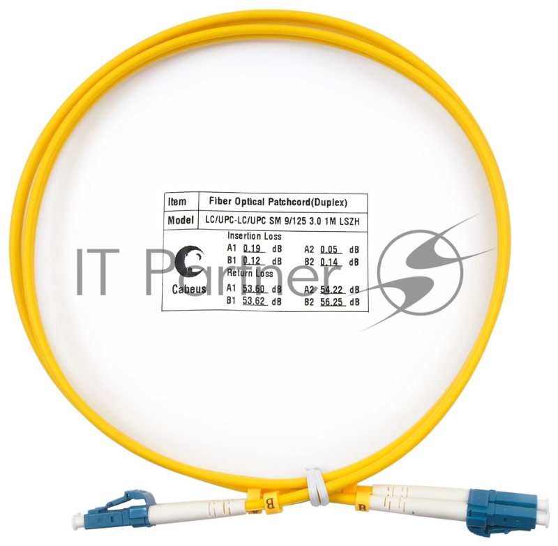 Патч-корд оптический Cabeus Tight Buffer, Duplex LC/LC, OS2 9/125, LSZH, 1м, Ø 3мм, синий хвостовик, желтый