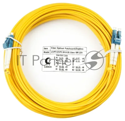 Патч-корд оптический Cabeus Tight Buffer, Duplex LC/LC, OS2 9/125, LSZH, 25м, Ø 3мм, синий хвостовик, жёлтый