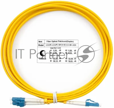 Патч-корд оптический Cabeus Tight Buffer, Duplex LC/LC, OS2 9/125, LSZH, 3м, d= 3мм, синий хвостовик, желтый