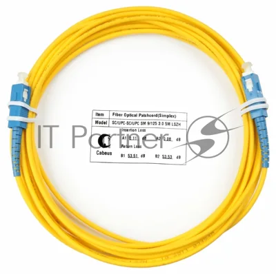 Патч-корд оптический Cabeus Tight Buffer, Simplex SC/SC, OS2 9/125, LSZH, 5м, Ø 2мм, синий хвостовик, желтый