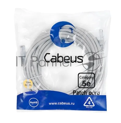 Шнур коммутационный Cabeus, кат. 5е, неэкр., U/UTP, RJ45/RJ45, LSZH, AWG24 10м, серый