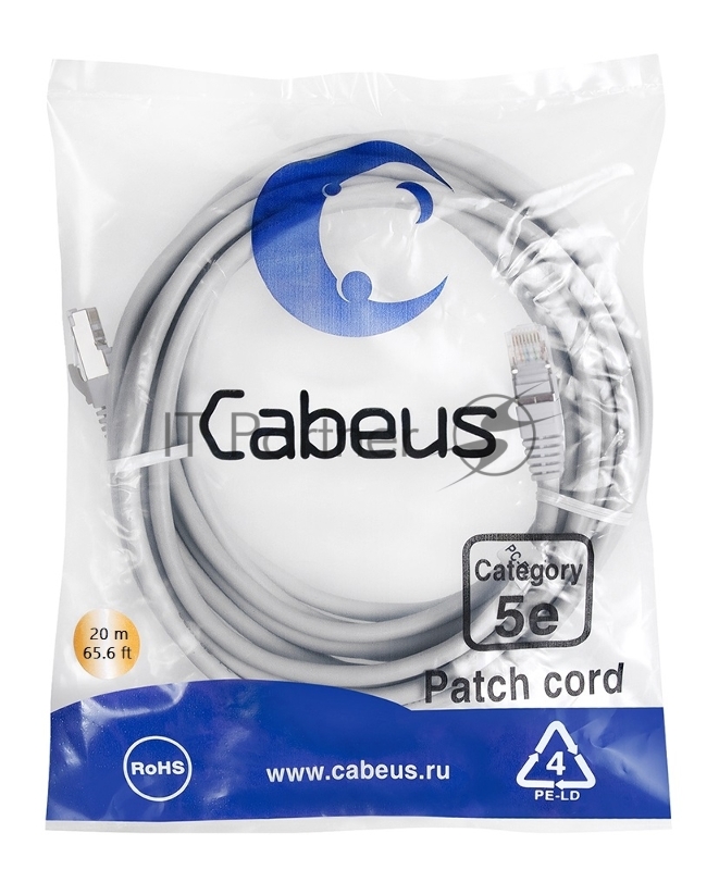 Патч-корд Cabeus PC-FTP-RJ45-Cat.5e-20m кат. 5е, экр., F/UTP, RJ45/RJ45, PVC, AWG24 20 м, серый