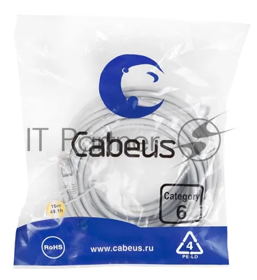 Патч-корд Cabeus PC-FTP-RJ45-Cat.6-15m-LSZH cat.6, экр., F/UTP, RJ45/RJ45, LSZH, AWG24 15м, серый