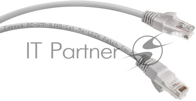 Шнур коммутационный Cabeus, кат. 5е, неэкр., U/UTP, RJ45/RJ45, LSZH, AWG24, 0.5м, серый