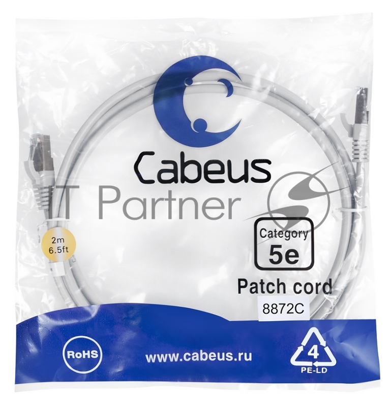 Патч-корд Cabeus PC-FTP-RJ45-Cat.5e-2m-LSZH Cat.5e, экр., F/UTP, RJ45/RJ45, LSZH, AWG24, 2 м, серый