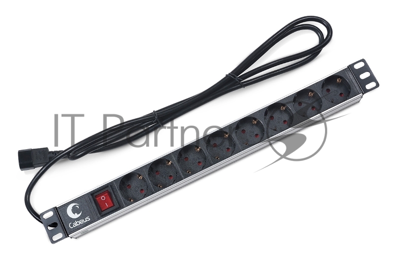 Блок силовых розеток Cabeus, Shuko х 8, вход IEC 320 C14, для шкафов, шнур 2 м, 50х490х50 мм (ВхШхГ), 10А, выключатель, черный