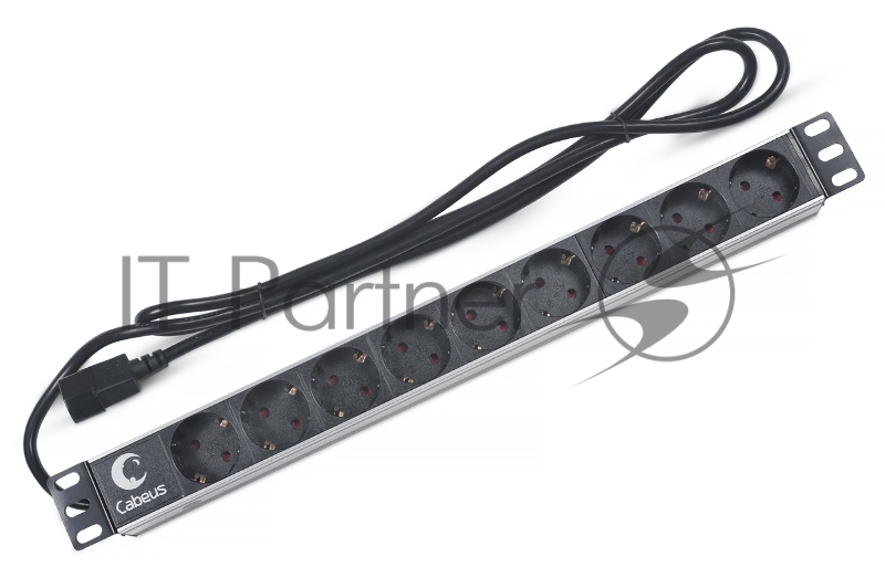 Блок силовых розеток Cabeus PDU-9P-2IEC Shuko х 9, вход IEC 320 C14, для шкафов, шнур 2 м, 50х490х50 мм (ВхШхГ), 10А, черный