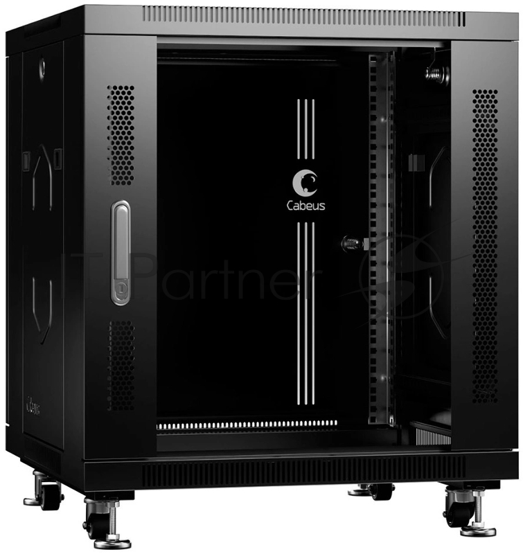 Шкаф телекоммуникационный напольный Cabeus SH-05C-12U60/60-BK IP20, 12U, 730х600х600 мм (ВхШхГ), дверь: стекло, боковая панель: сплошная, разборный, черный