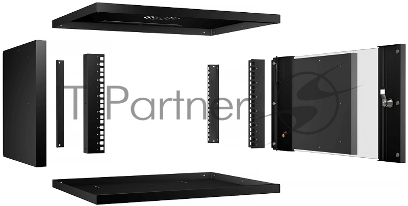 Шкаф телекоммуникационный настенный Cabeus Light, 19", 6U, 320х550х450 мм (ВхШхГ), дверь: стекло, разборный, черный