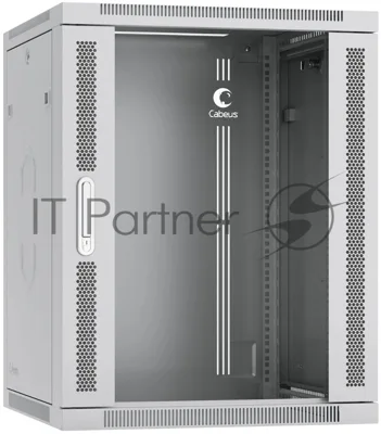 Шкаф телекоммуникационный настенный Cabeus SH-05F-15U60/60-R 19", 15U, 769х600х600 мм (ВхШхГ), дверь: стекло, разборный, серый