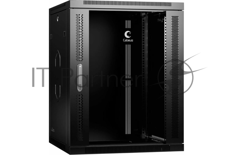 Шкаф телекоммуникационный настенный Cabeus SH-05F-15U60/60-R-BK 19", 15U, 769х600х600 мм (ВхШхГ), дверь: стекло, разборный, черный