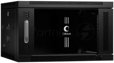 Шкаф телекоммуникационный настенный Cabeus SH-05F-6U60/35-BK 19", 6U, 368х600х350 мм (ВхШхГ), дверь: стекло, сварной, черный