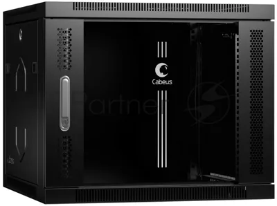 Шкаф телекоммуникационный настенный Cabeus SH-05F-9U60/45-BK 19", 9U, 501х600х450 мм (ВхШхГ), дверь: стекло, сварной, черный