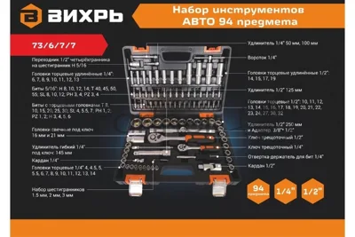 Набор инструментов 94 предмета ВИХРЬ 73/6/7/7