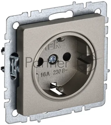 Розетка 1-местная IEK BRITE РС14-1-0-БрШ с заземлением, с защитными шторками, 16А, шампань