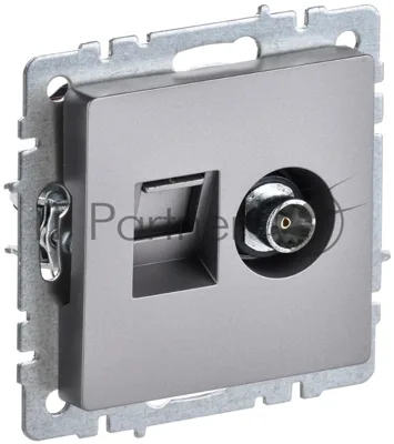 Розетка телевизионная двойная TV+RJ45 IEK BRITE РТВ/РК12-БрС кат.5E сталь