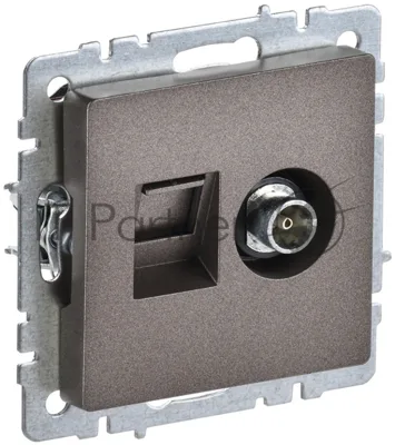 Розетка телевизионная двойная TV+RJ45 IEK BRITE РТВ/РК12-БрТБ кат.5E темная бронза