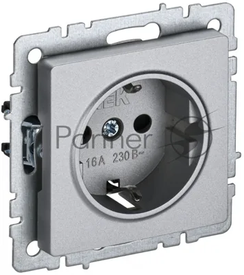 Розетка 1-местная IEK BRITE РС14-1-0-БрА (BR-R14-16-K47) с заземлением, с защитными шторками, 16А, алюминий