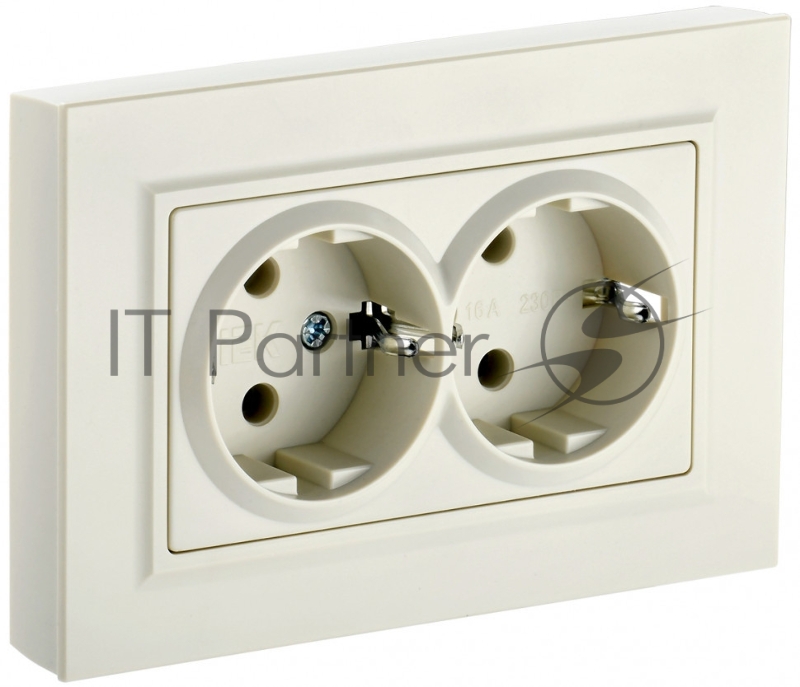 Розетка 2-местная IEK BRITE РС12-3-БрКр (BR-R21-16-K10-F) с заземлением, без защитных шторок, 16А в сборе, бежевый