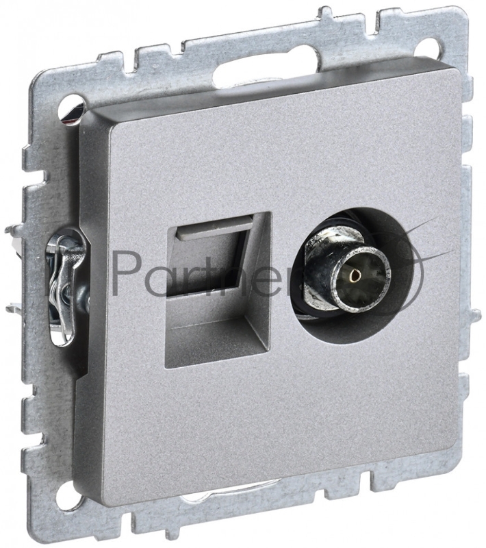 Розетка телевизионная двойная TV+RJ45 IEK Brite РТВ/РК12-БрА (BR-AK20-1-K47) кат.5E алюминий