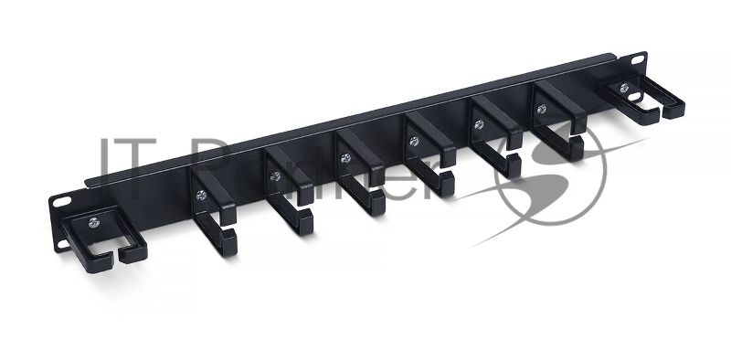 Кабельный органайзер Cabeus JB08-1U-PR-BK 19", 1HU, 44х430 мм (ВхШ), кольцевого типа, 8 колец, для шкафов, черный, (П-тип, пластик)