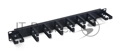 Кабельный органайзер Cabeus JB08-1U-PR-BK 19", 1HU, 44х430 мм (ВхШ), кольцевого типа, 8 колец, для шкафов, черный, (П-тип, пластик)