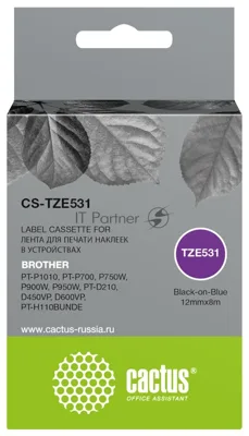 Картридж ленточный Cactus CS-TZE531 TZe-531 черный шрифт, синий фон (12 мм, 8 м) для Brother PT-P1010, PT-P700, P750W, P900W, P950W, PT-D210, D450VP, D600VP, PT-H110BUNDE